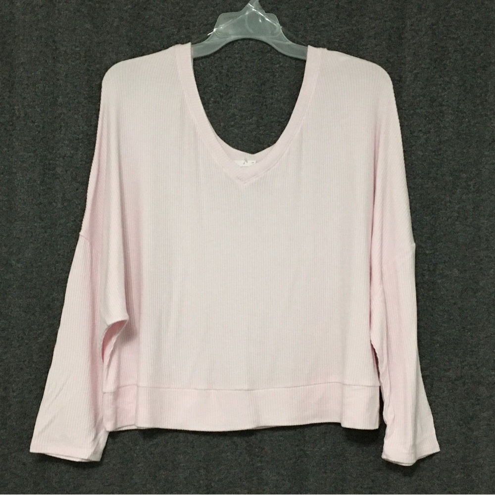 Auden Women's Plus Size 3X Cozy Pink Ribbed Pullover Crop Sleepwear Lounge Top